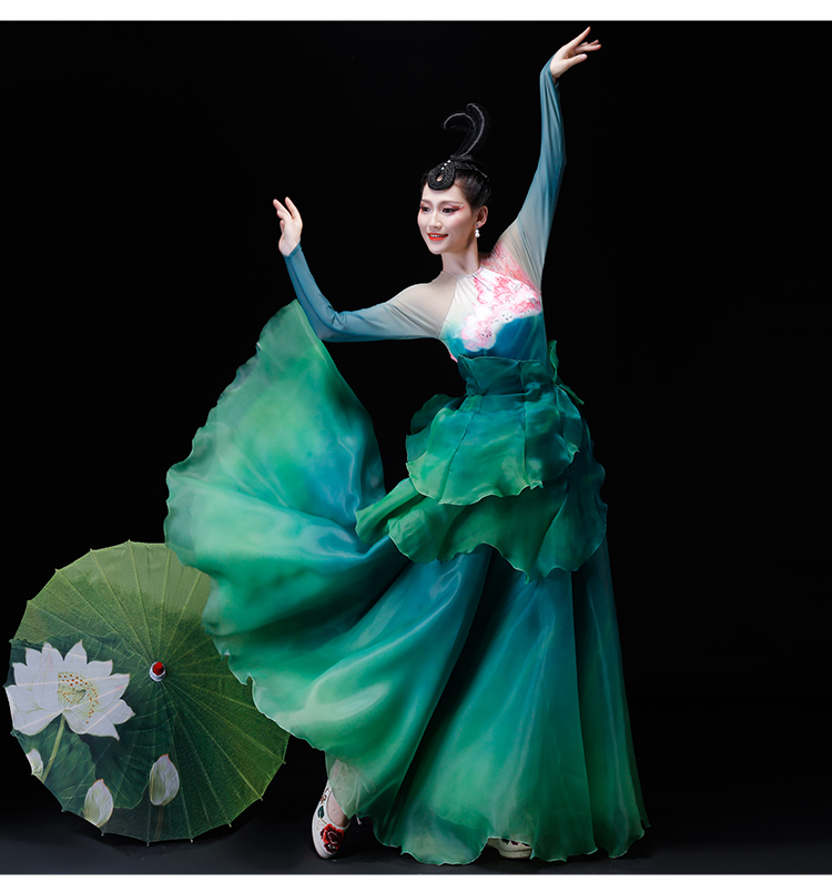 女士開(kāi)場(chǎng)舞綠色蓮花舞蹈服裝