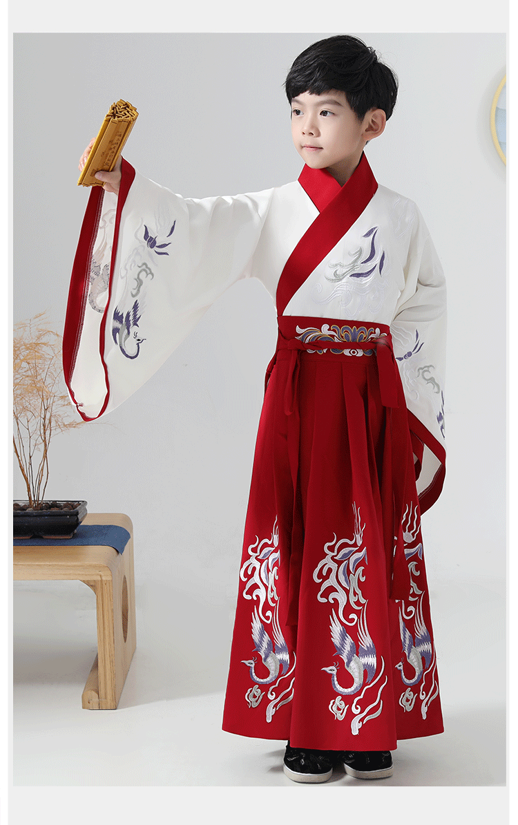 兒童古裝兒童漢服男童紅色藍(lán)色