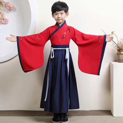 兒童古裝兒童漢服男童紅藍(lán)白