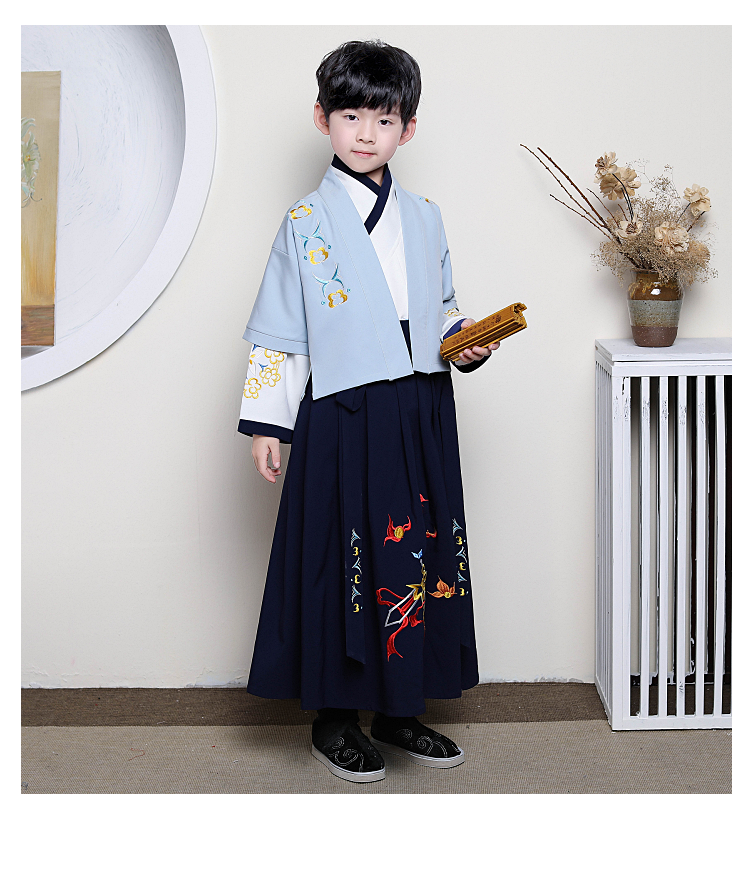 兒童古裝兒童漢服男童藍(lán)色