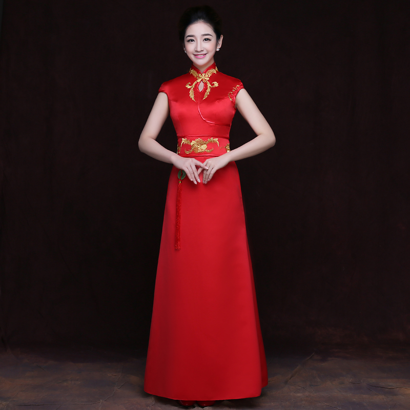奧運(yùn)旗袍禮儀服裝長款紅色服裝