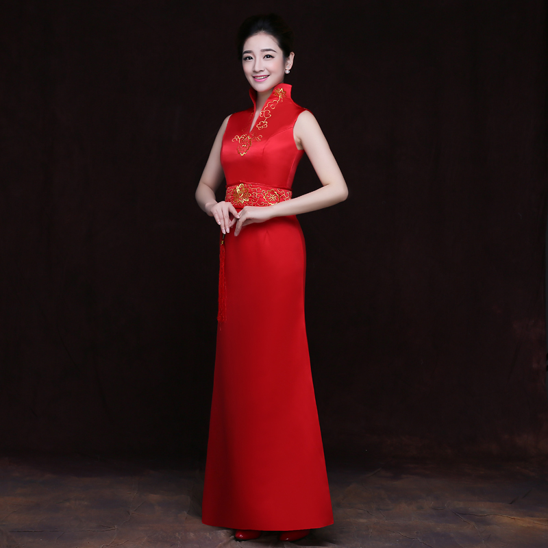 奧運(yùn)旗袍禮儀服裝長款服裝紅色
